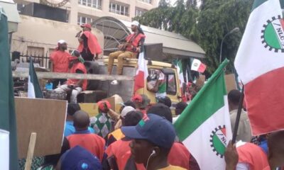 NLC members occupy entrance of Federal Ministry of Justice in Abuja. on Wednesday. Olukayode Jaiyeola 660x330