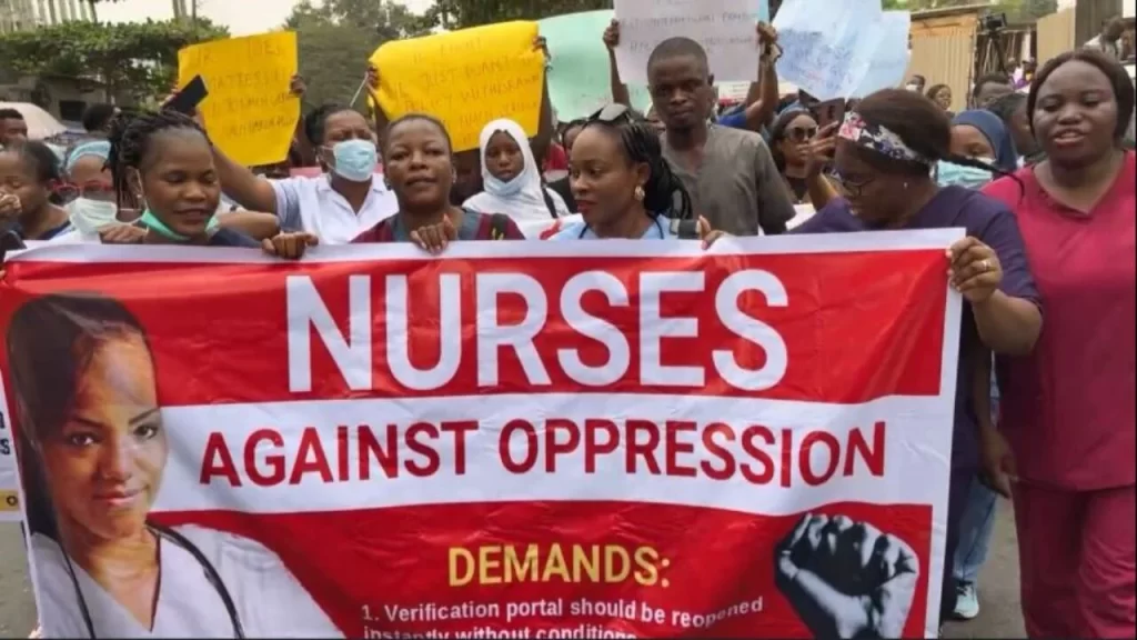 Nurses in Lagos protest new certificate verification guidelines.webp
